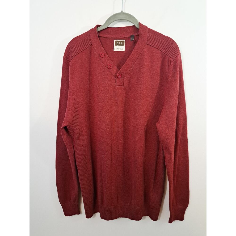 E.T.A Men's Muted Red Long Sleeve Sweater V-neck Size Large EUC